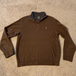 Polo Ralph Lauren Brown 1/4 Quarter Zip SOFT Performance Mens M Shirt Sweater